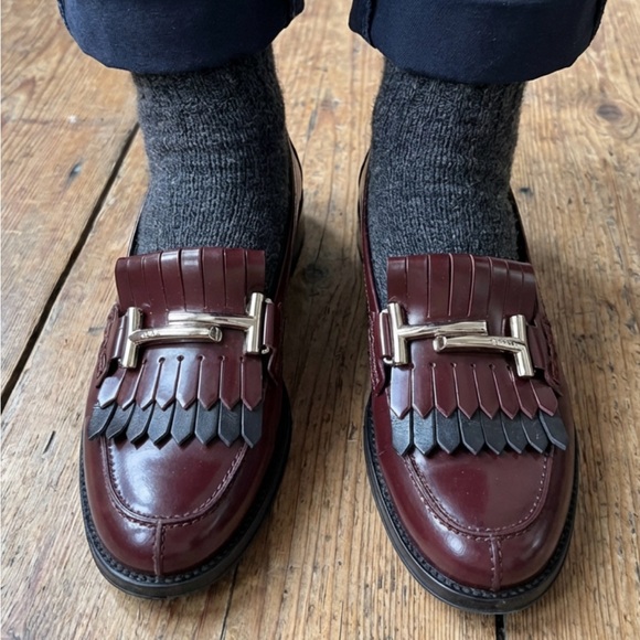Tod's Dark Red Leather Loafers with Silver Detail size 38 - Picture 3 of 9